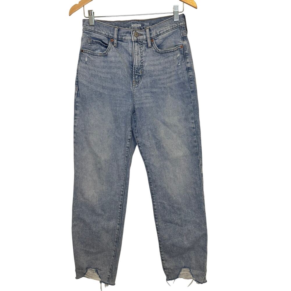 Old Navy Sky-Hi Straight Denim Jeans size 4 Light Wash Raw Hem